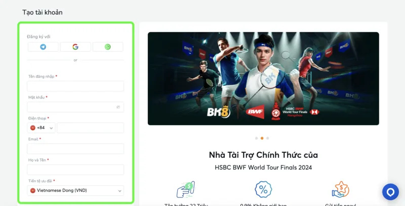 Điền đầy đủ các thông tin mà hệ thống yêu cầu.