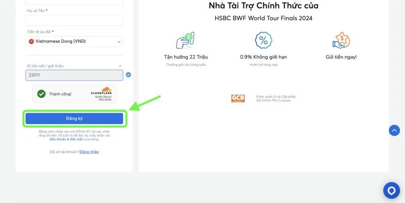 Xác nhận thông tin và nhấn nút “Đăng ký” để hoàn tất.